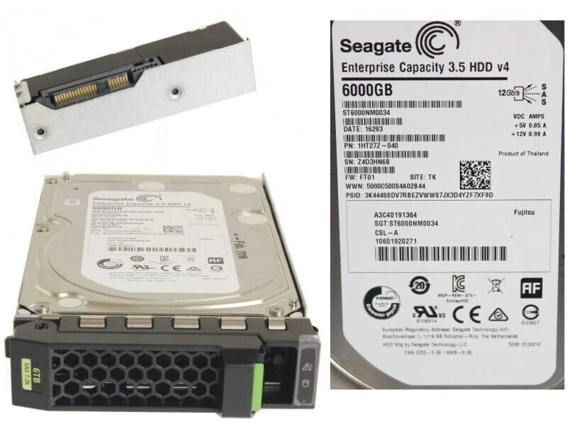 Fujitsu Primergy 6TB 7.2K SAS 12G 512e HotPlug 3.5" Hard Drive S26361-F5571-L600 - Image 1 of 1