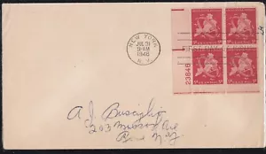 USA 1948 FIRST DAY COVER 5c RED AIR MAIL 50th ANNIV OF NEW YORK CITY PLATE BLOCK - Picture 1 of 1