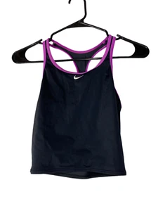 Nike Girls SZ 12 Med Spandex Tank Top Black Purple Racer Back - Picture 1 of 2
