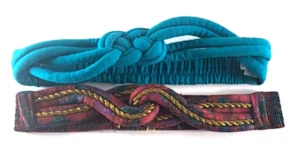 Vintage Womens 1980s Fabric Knot Belt Set Of 2 Purple Burgundy Turquoise M/L - Picture 1 of 7