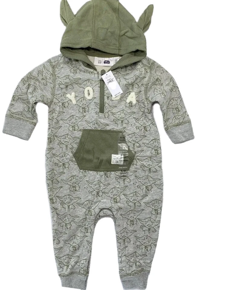 NWT Baby Gap Boys 18-24 Months Gray Hooded Star Wars Yoda Romper with Ears - Image 1 of 4