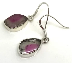 watermelon tourmaline drop earrings, solid Sterling Silver. Natural. #3. Box - Picture 1 of 12