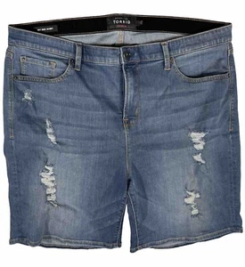 Pantalones cortos de jean Torrid para mujer Sky High ajustados Bermudas en dificultades más 22 luces F2 - Imagen 1 de 6