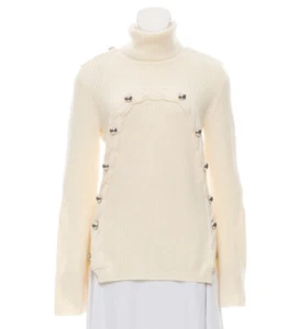 $1100 MONSE Merino Wool Ivory Turtleneck Sweater Top L - Picture 1 of 5