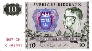 Sweden 10 Kronor 1987 Banknote Pick# 52e - Picture 1 of 3