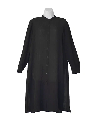 B0 NWT EILEEN FISHER Black Silk Mandarin Collar Long Sleeve Shirt Dress XXS $298 - Image 1 of 4