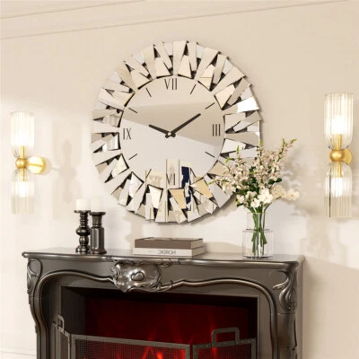 80cm Charming Large Wall Clock Silver Mirrored Clock Quiet for Living Room Decor - image 1 of 4