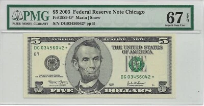 2003 $5 Federal Reserve Star Note Chicago : PMG 67 EPQ - Image 1 of 2