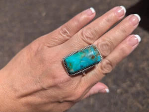 Anillo Navajo Kingman Turquesa Plata Esterlina Hecho a Mano Joyería Talla 8.75US - Imagen 1 de 8