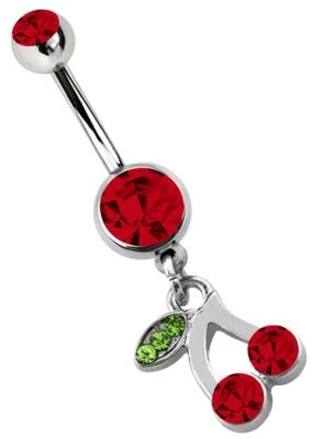 Piercing da Ombelico Spina Banana IN 1,6mm Sfere Cristallo E Ciliegie Rimorchio - Immagine 1 di 3