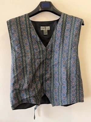 Robert Stock - Men's 100% Silk 5 Button Vest - Blue / Green Pattern - Medium - Image 1 of 4