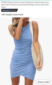 BTFBM Damen 2024 Sommer ärmelloses Tank Kleid Größe Large blau Minikleid - Bild 1 von 10