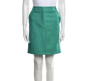 New Max Mara Green Leather Skirt Womens 8 Silk Lined with Pockets - Picture 1 of 5