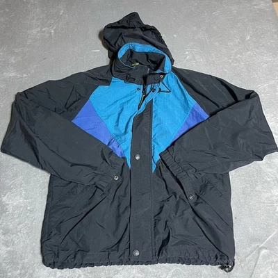 Vintage Field & Stream Windbreaker Jacket Mens Medium Black Blue Vented Hooded - Image 1 of 4