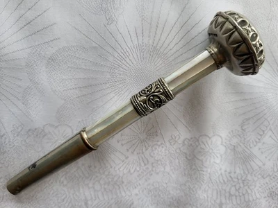 Antique Victorian German Silver Umbrella Parasol Cane Handle w Mother Of Pearl - Image 1 of 4