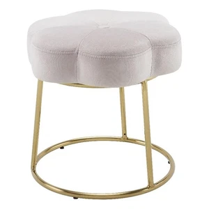 Linon Siena Gold Steel Base Upholstered Flower Shape Vanity Stool in Pink Velvet - Picture 1 of 11