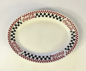 Vintage 1996 Gibson Coca-Cola White Checkered Ceramic Serving Platter Plate - Picture 1 of 7