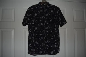 Volcom Size L Slim Fit Blue/Gray/Brown Butto Down Fold Collar Short Sleeve Shirt - Picture 1 of 7