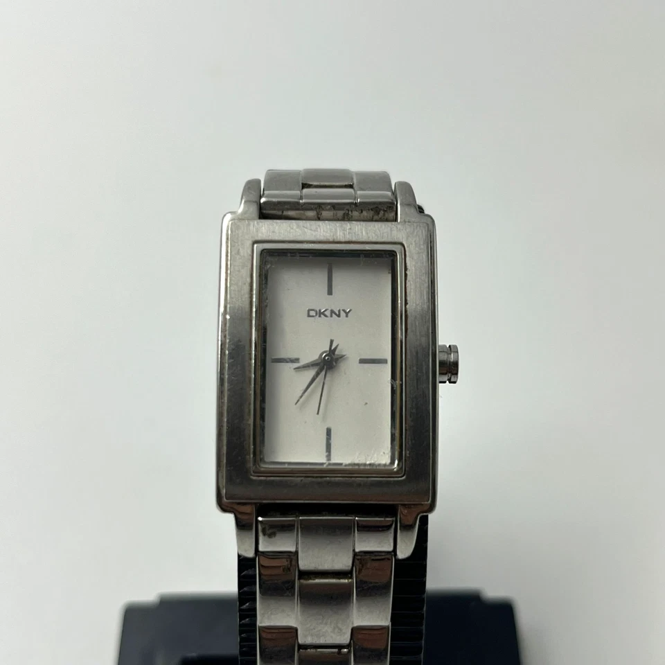 Vintage DKNY Stainless Steel Rectangle Women's Quartz Watch Silver Minimalist - Image 1 of 4