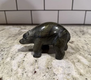 Hand Carved Signed Green Stone Inuit WALKING BEAR Figurine Sculpture 5” - Picture 1 of 9