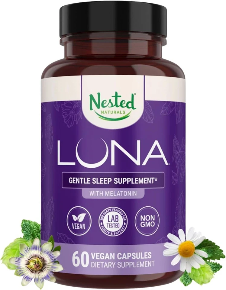 Nested Naturals Luna Sleep Aid - Pastillas para dormir naturales sin formación de hábito...  Foto 1 de 4