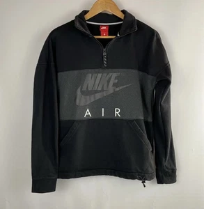 Nike AIR Half Zip Men's M Fleece Pullover Sweatshirt Gray Black Spellout Swoosh - Picture 1 of 8