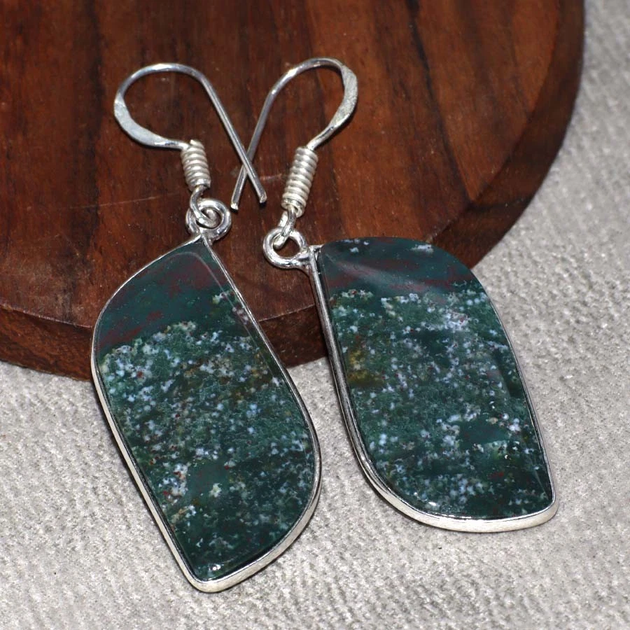 Bloodstone 925 镀银手工耳环 1.8 英寸时尚珠宝 JW — 第 1/3 张图片