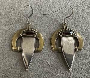 Vintage Art Deco Ohrhänger Sterlingsilber Messing lila Glaskunst - Bild 1 von 8