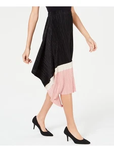 ALFANI Womens Black Color Block Below The Knee Wear To Work Pleated Skirt L - Picture 1 of 6