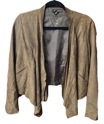 INC International Concepts Draped Open Front Suede Olive Blazer Jacket Sz Small - Image 1 of 4