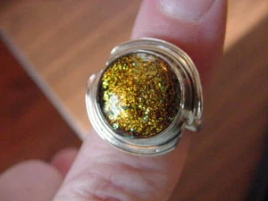 (#DR10-11) Size 10 DICHROIC GLASS SILVER RING ORANGE GREEN BLACK - Picture 1 of 1