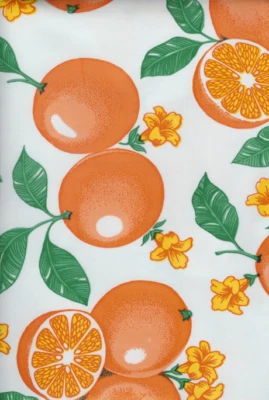 Oilcloth Fabric Oranges White Pattern Sold in Yard or Bolt - Image 1 of 2