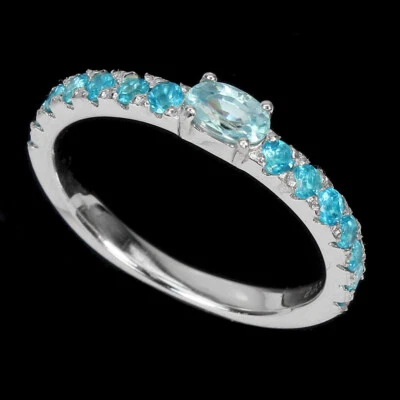 Anel de prata esterlina 925 oval zircão azul 5x3mm joia de pedra preciosa apatita - Imagem 1 de 4