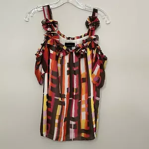 Attention Top Womens Large Striped Water Color Chiffon Colorful Cold Shoulder - Picture 1 of 11