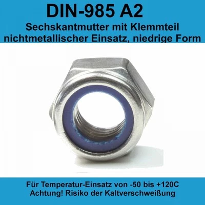 M3 DIN 985 Sicherungsmuttern A2 Edelstahl selbstsichernde Stopmutter 20-500 St. - Bild 1 von 3