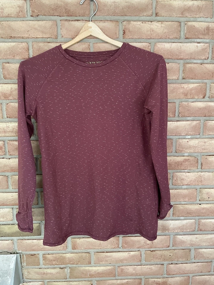 EARTH YOGA Wine Long Sleeve Organic Long Sleeve Top Size Large - Image 1 of 4