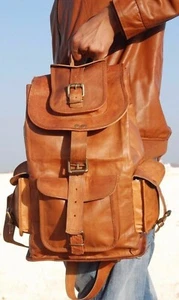 Travel New Shoulder Handmade Men's Leather Backpack Bag Rucksack Genuine - Picture 1 of 7