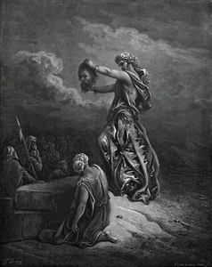 DORE 1800er Religiöser Holzschnitt "Judith besiegt die Holofernes" gerahmt SIGNIERT COA - Bild 1 von 2