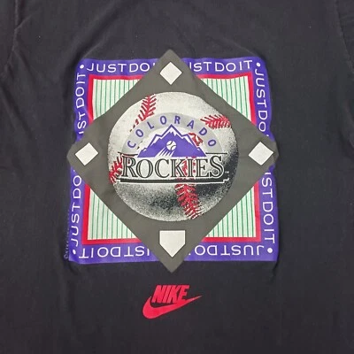 Vintage 1991 Nike MLB Colorado Rockies Just Do It Baseball T-Shirt Size Large - Image 1 of 4