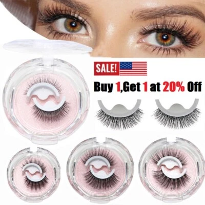 Pestañas postizas reutilizables autoadhesivas naturales largas gruesas 3D pestañas postizas Foto 1 de 4