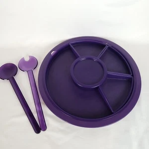 Tupperware Serving Center 15" Divided Dish & Serving Spoons Preludio Acrylic - Picture 1 of 10