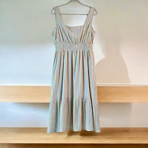 Crown&Ivy Midi Sun Dress Pink Multicolored Stripe Wmn’s XL Tropical Rainbow - Picture 1 of 11