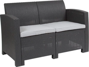 Outdoor Patio Loveseat in Gray Faux Rattan with All-Weather Light Gray Cushion - Picture 1 of 4
