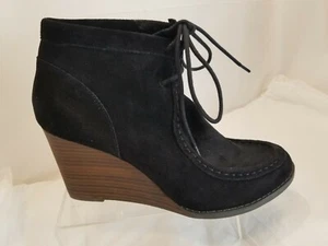 Lucky Brand Ysabel Chukka Black Suede Wedge Ankle Boots Women's Size 10 - Picture 1 of 11