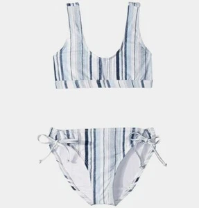 $164 Splendid Girl's White Blue Striped Scoop-Neck Bikini Set Swimsuit Size 7 - Picture 1 of 1