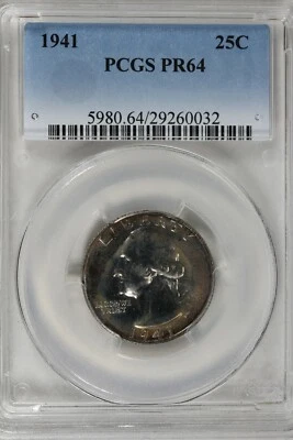 Cuarto de dólar Washington 1941 25C graduación profesional PR64, 25 centavos de plata (0,25) Foto 1 de 2