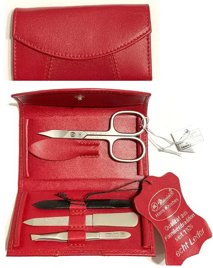 HANS KNIEBES GERMANY Manicure Set ZIEGENLEDER in ROT & EDELSTAHL Maniküre-Etui - Bild 1 von 4
