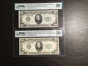 2 1934A Star Notes Federal Reserv Notes Both PMG 30 VF EPQ! Saint Louis New York - Picture 1 of 4