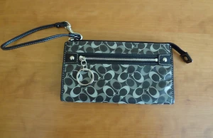 Women's Coach Black/Gray Signature Vinyl with Leather Trim Wristlet Wallet - Picture 1 of 12