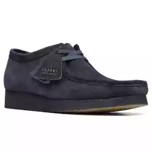 Men Clarks Originals Wallabee Shoes Size 11.5 M Ink Hairy Suede Navy Blue 68854 - Picture 1 of 12